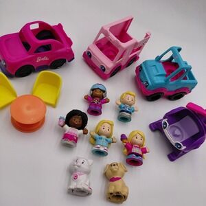 Fisher Price Little People Barbie You Can Be Anything Lot Jeep Cat Dog Figures